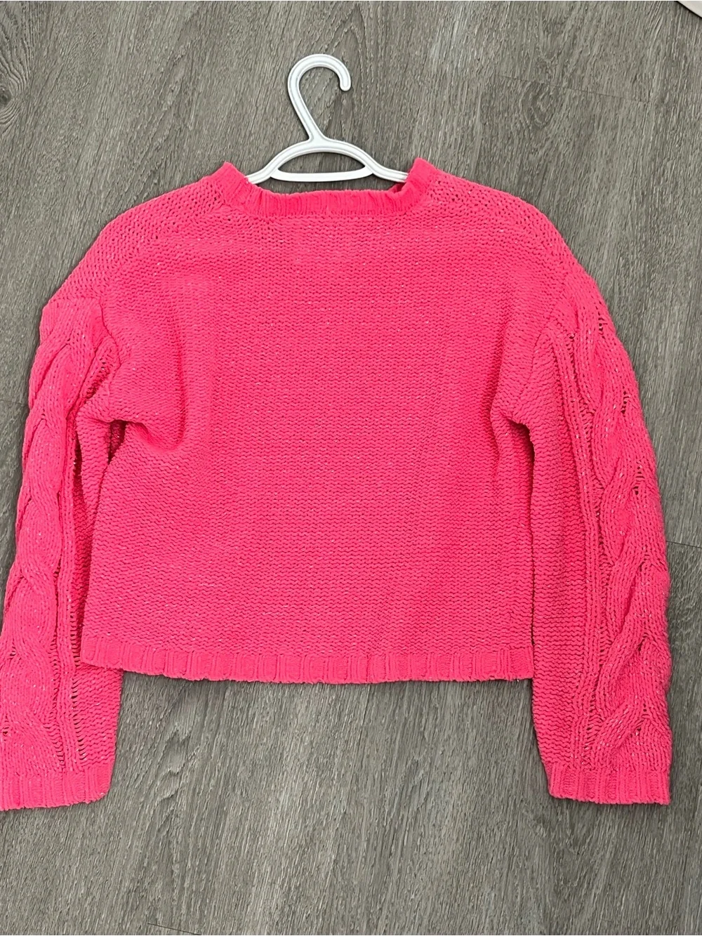 Justice Girls Chenille Cable Knit Sweater  Large 12/14 Hot Pink Cozy Fall Winter